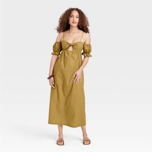 A new day off shoulder midi dress